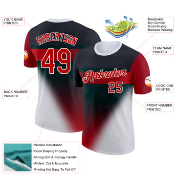Custom Black Red-White 3D Pattern Design Gradient Sport Wear Performance T-Shirt