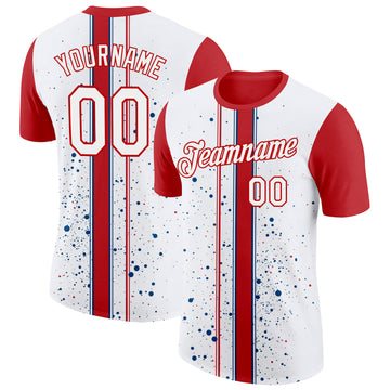 Custom White Red 3D Pattern Design Canada Sport Wear Performance T-Shirt