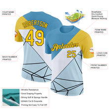 Charger l&#39;image dans la galerie, Custom Blue Yellow White-Black 3D Pattern Design Geometric Shape Sport Wear Performance T-Shirt
