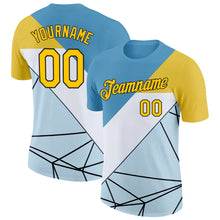 Charger l&#39;image dans la galerie, Custom Blue Yellow White-Black 3D Pattern Design Geometric Shape Sport Wear Performance T-Shirt
