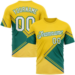 Custom Yellow White-Kelly Green 3D Pattern Design Brazil Jamaica Sport Wear Performance T-Shirt