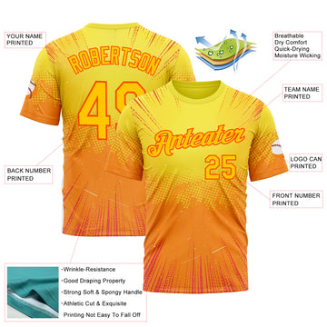Custom Yellow Orange 3D Pattern Design Anime Inspired Gradient Sport Wear Performance T-Shirt
