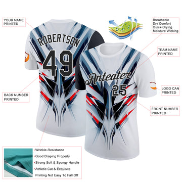 Custom White Black-Red 3D Pattern Design Abstract Shape Sport Wear Performance T-Shirt