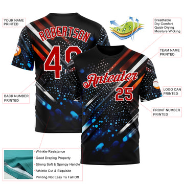 Custom Blue Red-White 3D Pattern Design Water Droplet Sport Wear Performance T-Shirt