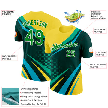 Custom Yellow Grass Green Blue-White 3D Pattern Design Brazil Sport Wear Performance T-Shirt