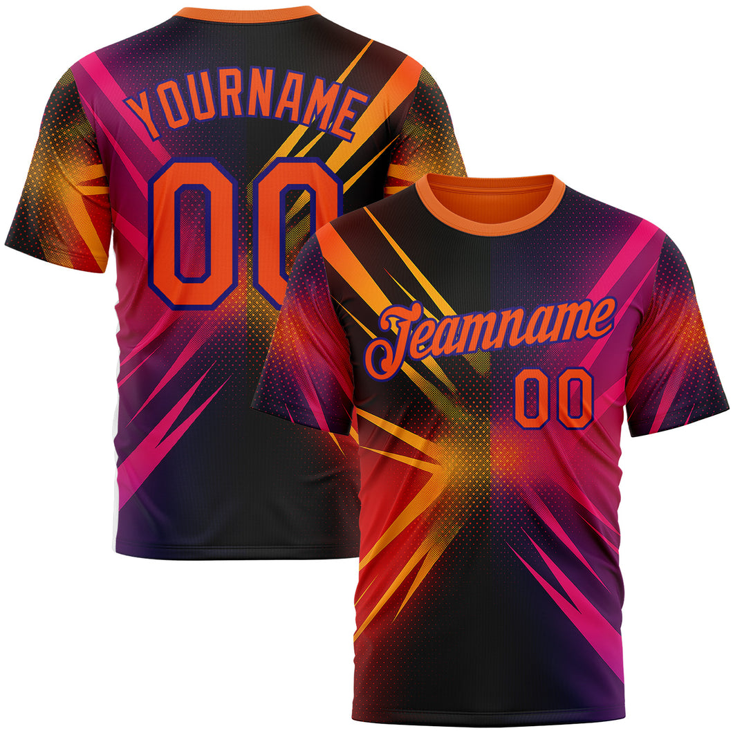 Custom Orange Pink-Dark Purple 3D Pattern Design Gradient Sportswear Performance T-Shirt