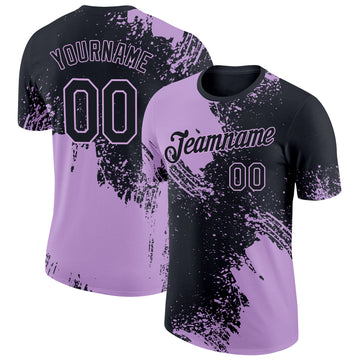 Custom Black Light Purple 3D Pattern Design Abstract Brush Stroke Performance T-Shirt