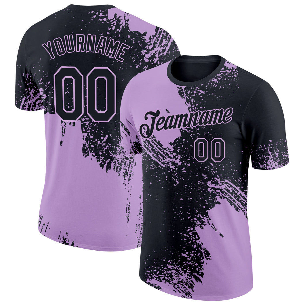 Custom Black Light Purple 3D Pattern Design Abstract Brush Stroke Performance T-Shirt