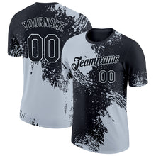 Load image into Gallery viewer, Custom Black Silver 3D Pattern Design Abstract Brush Stroke Performance T-Shirt
