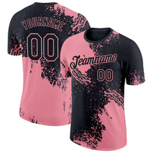 Laden Sie das Bild in den Galerie-Viewer, Custom Black Medium Pink 3D Pattern Design Abstract Brush Stroke Performance T-Shirt
