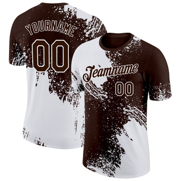 Custom Brown White 3D Pattern Design Abstract Brush Stroke Performance T-Shirt