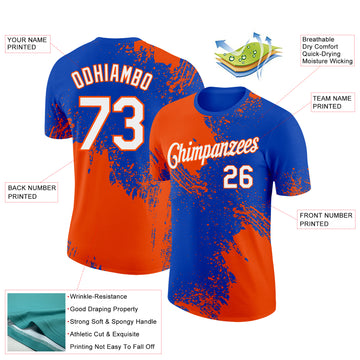 Custom Thunder Blue White-Orange 3D Pattern Design Abstract Brush Stroke Performance T-Shirt