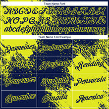 Laden Sie das Bild in den Galerie-Viewer, Custom Navy Neon Yellow 3D Pattern Design Abstract Brush Stroke Performance T-Shirt
