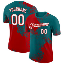 Charger l&#39;image dans la galerie, Custom Teal White-Red 3D Pattern Design Abstract Brush Stroke Performance T-Shirt
