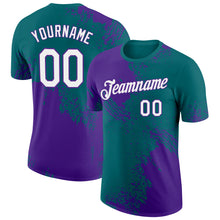 Charger l&#39;image dans la galerie, Custom Teal White-Purple 3D Pattern Design Abstract Brush Stroke Performance T-Shirt
