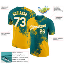 Charger l&#39;image dans la galerie, Custom Teal White-Gold 3D Pattern Design Abstract Brush Stroke Performance T-Shirt
