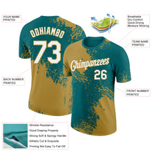Charger l&#39;image dans la galerie, Custom Teal White-Old Gold 3D Pattern Design Abstract Brush Stroke Performance T-Shirt
