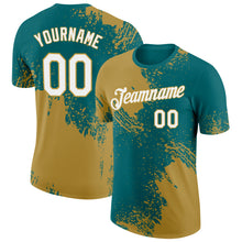 Charger l&#39;image dans la galerie, Custom Teal White-Old Gold 3D Pattern Design Abstract Brush Stroke Performance T-Shirt
