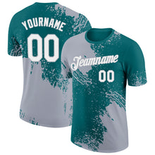 Charger l&#39;image dans la galerie, Custom Teal White-Gray 3D Pattern Design Abstract Brush Stroke Performance T-Shirt
