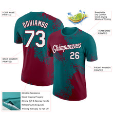 Charger l&#39;image dans la galerie, Custom Teal White-Crimson 3D Pattern Design Abstract Brush Stroke Performance T-Shirt
