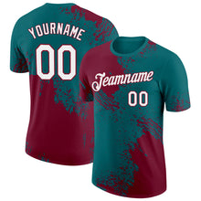 Charger l&#39;image dans la galerie, Custom Teal White-Crimson 3D Pattern Design Abstract Brush Stroke Performance T-Shirt
