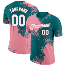 Charger l&#39;image dans la galerie, Custom Teal White-Medium Pink 3D Pattern Design Abstract Brush Stroke Performance T-Shirt
