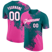 Charger l&#39;image dans la galerie, Custom Teal White-Pink 3D Pattern Design Abstract Brush Stroke Performance T-Shirt

