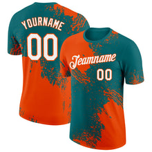 Charger l&#39;image dans la galerie, Custom Teal White-Orange 3D Pattern Design Abstract Brush Stroke Performance T-Shirt
