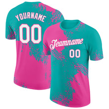 Load image into Gallery viewer, Custom Aqua White-Pink 3D Pattern Design Abstract Brush Stroke Performance T-Shirt
