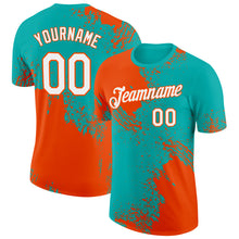 Charger l&#39;image dans la galerie, Custom Aqua White-Orange 3D Pattern Design Abstract Brush Stroke Performance T-Shirt
