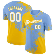 Загрузить изображение в средство просмотра галереи, Custom Light Blue White-Yellow 3D Pattern Design Abstract Brush Stroke Performance T-Shirt
