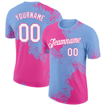 Charger l&#39;image dans la galerie, Custom Light Blue White-Pink 3D Pattern Design Abstract Brush Stroke Performance T-Shirt
