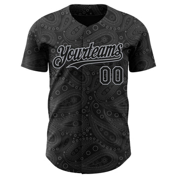 Custom Black Gray 3D Pattern Design Rave Party Ethnic Paisley Bandana Authentic Baseball Jersey