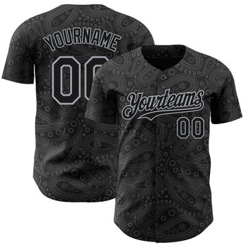 Custom Black Gray 3D Pattern Design Rave Party Ethnic Paisley Bandana Authentic Baseball Jersey