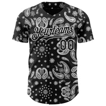 Load image into Gallery viewer, Custom Black White 3D Pattern Design Rave Party Ethnic Paisley Bandana Authentic Baseball Jersey
