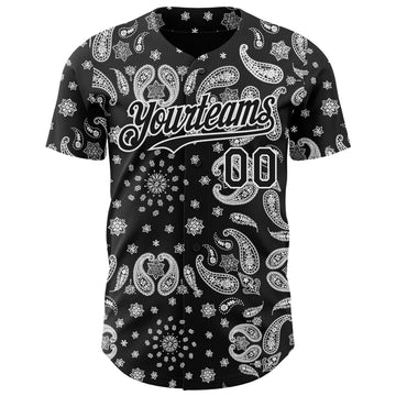 Custom Black White 3D Pattern Design Rave Party Ethnic Paisley Bandana Authentic Baseball Jersey