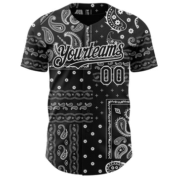 Custom Black White 3D Pattern Design Rave Party Ethnic Paisley Bandana Authentic Baseball Jersey