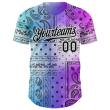 Charger l'image dans la galerie, Custom Purple Black Blue-White 3D Pattern Design Gradient Rave Party Ethnic Paisley Bandana Authentic Baseball Jersey
