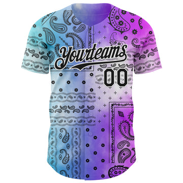 Custom Purple Black Blue-White 3D Pattern Design Gradient Rave Party Ethnic Paisley Bandana Authentic Baseball Jersey