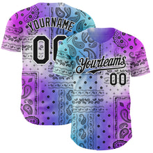 Charger l'image dans la galerie, Custom Purple Black Blue-White 3D Pattern Design Gradient Rave Party Ethnic Paisley Bandana Authentic Baseball Jersey
