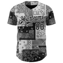 Load image into Gallery viewer, Custom Black Gray-White 3D Pattern Design Rave Party Ethnic Paisley Bandana Authentic Baseball Jersey
