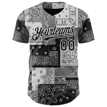 Custom Black Gray-White 3D Pattern Design Rave Party Ethnic Paisley Bandana Authentic Baseball Jersey
