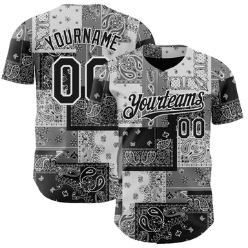 Custom Black Gray-White 3D Pattern Design Rave Party Ethnic Paisley Bandana Authentic Baseball Jersey