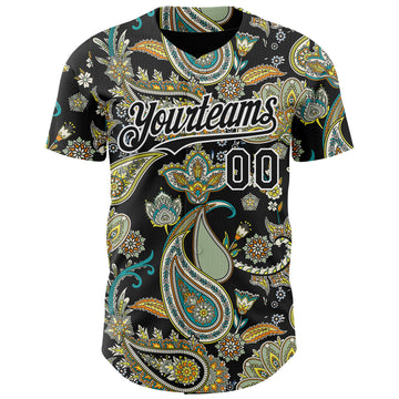 Custom Black White 3D Pattern Design Rave Party Ethnic Paisley Bandana Authentic Baseball Jersey