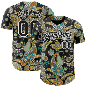 Custom Black White 3D Pattern Design Rave Party Ethnic Paisley Bandana Authentic Baseball Jersey