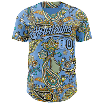 Custom Light Blue Black 3D Pattern Design Rave Party Ethnic Paisley Bandana Authentic Baseball Jersey