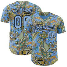 Load image into Gallery viewer, Custom Light Blue Black 3D Pattern Design Rave Party Ethnic Paisley Bandana Authentic Baseball Jersey
