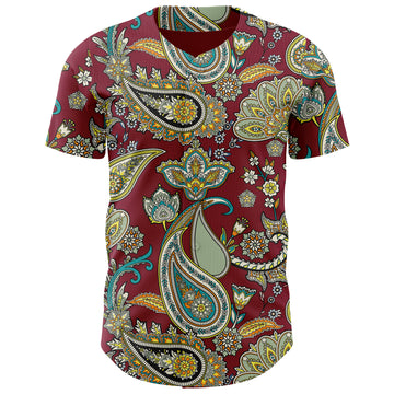 Custom Crimson Black 3D Pattern Design Rave Party Ethnic Paisley Bandana Authentic Baseball Jersey