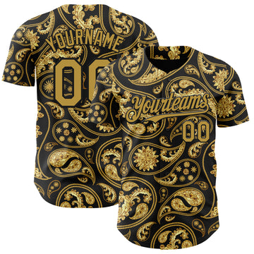 Custom Black Old Gold 3D Pattern Design Rave Party Ethnic Paisley Bandana Authentic Baseball Jersey