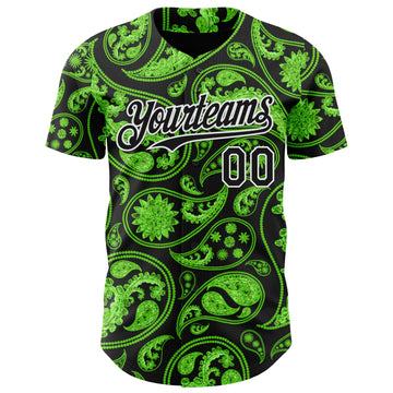 Custom Black Green-White 3D Pattern Design Rave Party Ethnic Paisley Bandana Authentic Baseball Jersey
